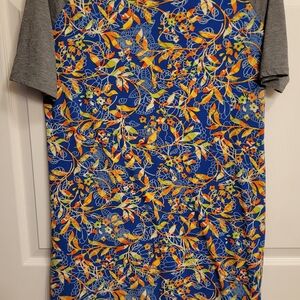 LuLaRoe Blue and Gray Floral Midi Dress